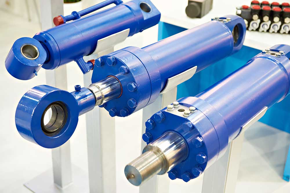 blue hydraulic cylinders