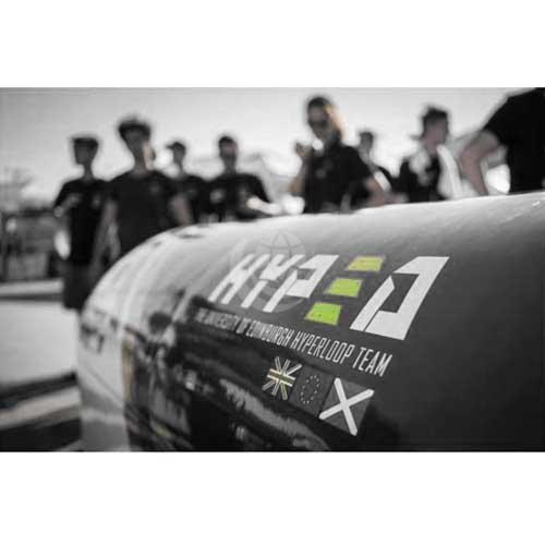 Edinburgh University students in front of the HypED SpaceX hyperloop pod