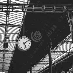 Hydraulic Race Against Time Clock in the ceiling of a train station