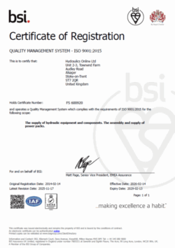 Hydraulics Online ISO 9001 Certificate
